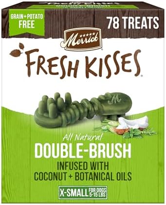 Merrick Fresh Kisses Natural Dental Chews Infused With Coconut And Botanical Oils For Tiny Dogs 5-15 Lbs - 78 ct. Box