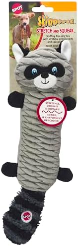 SPOT Skinneeez Stretch and Squeak Dog Toy - Stuffing-Free Stretchy Toy with Crinkle and Squeaker, Fun for Dogs to Tug and Fetch, Assorted Animal Characters - Beaver, Raccoon, or Fox - 13in