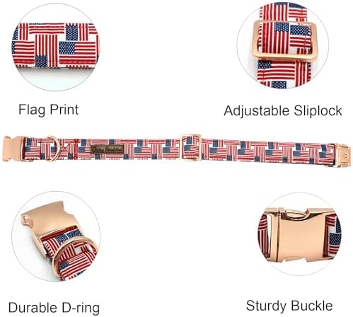Independence Day Dog Collar, Summer Interwoven Flags Durable Metal Boy Dog Collars Adjustable Pet Collar for Small Medium Large Dogs