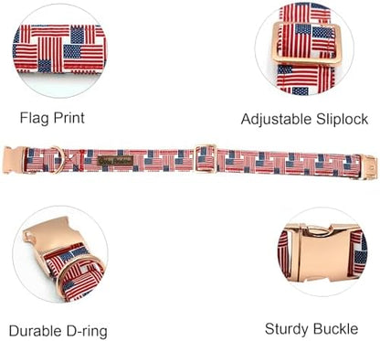 Independence Day Dog Collar, Summer Interwoven Flags Durable Metal Boy Dog Collars Adjustable Pet Collar for Small Medium Large Dogs