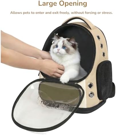 Cat Bubble Backpack Carrier, TSA Airline Approved Pet Travel Bag for Small Medium Dogs, Clear Hiking Camping Backpack for Cats, Kitten and Puppy up to 18 lbs, Khaki Bubble
