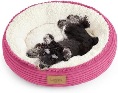 Love's cabin Round Donut Cat and Dog Cushion Bed, 24in Pet Bed for Small or Medium Dogs, Anti-Slip & Water-Resistant Bottom, Soft Durable Fabric Pet Beds, Washable Calming Cat Bed Hot Pink