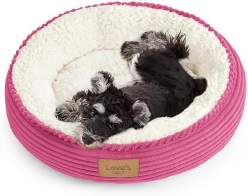 Love's cabin Round Donut Cat and Dog Cushion Bed, 24in Pet Bed for Small or Medium Dogs, Anti-Slip & Water-Resistant Bottom, Soft Durable Fabric Pet Beds, Washable Calming Cat Bed Hot Pink