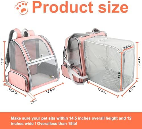 Texsens Innovative Traveler Bubble Backpack Pet Carriers for Cats and Dogs (Expandable-Pink)