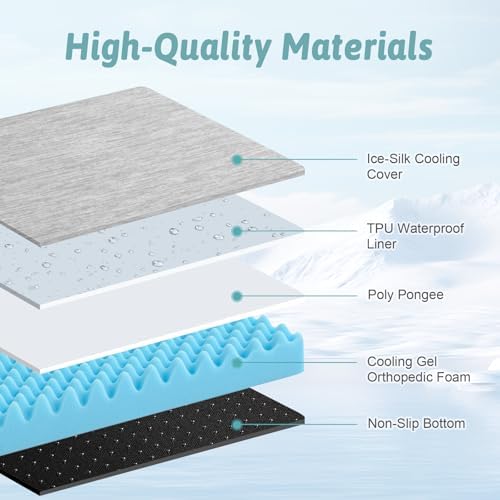 COZY KISS Cooling Orthopedic Dog Bed, Q-Max>0.5, Waterproof Lining, 29x18in