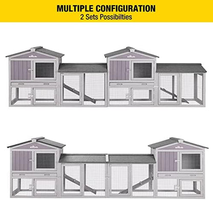 Aivituvin Rabbit Hutch Indoor Bunny Cage Outdoor House with Deeper Leakproof Plastic Tray (Grey02-Two Sets)
