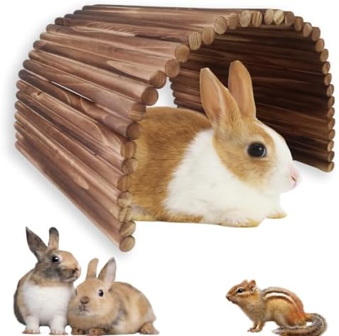 kathson Guinea Pig Wooden Bridge Ladder（15.8 x 7.9 in）, Wooden Flexible Hideout - Extra Large Wooden Rabbit Climbing Tunnel Hideaway for Bunny Guinea Pig Chinchillas Hedgehogs and Other Rodents