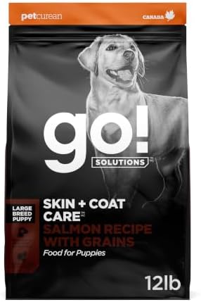 Go! Solutions Skin + Coat Care, Dry Dog Food, Large Breed Puppy Salmon Recipe with Grains, 12 lb Bag