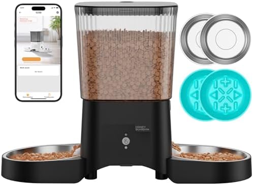 HoneyGuaridan Automatic Cat Feeder for 2 Cats,2.4G/5G WiFi APP Control