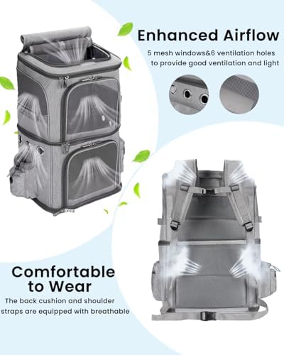 HOVONO Double-Compartment Cat Backpack Carrier for 2 Pets up to 18 lbs