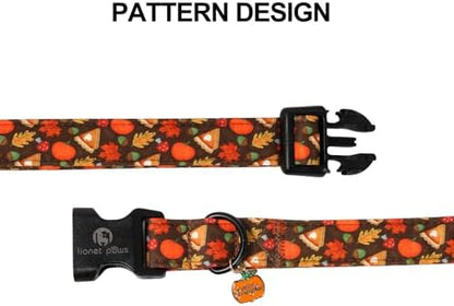 Lionet Paws Halloween Dog Collar- Cute Leaves Brown Dog Collars with Plastic Buckle and Pumpkin Pendant,Light Adjustable Dog Collars for Small Dogs
