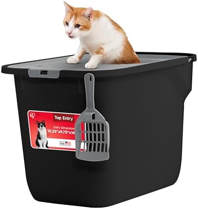 IRIS USA Large Top Entry Cat Litter Box, Hooded Privacy, Black/Gray