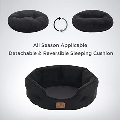 Bedsure Small Dog Bed Washable,Round Cat Beds for Indoor Cats,20in Black