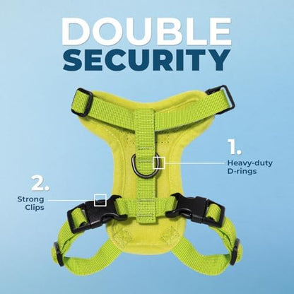 Best Pet Supplies Voyager Step-in Lock Pet Harness w Reflective Pet Leash Combo Set with Neoprene Handle 5ft - Supports Small, Medium and Large Breed Puppies/Cats - Lime Green, XL