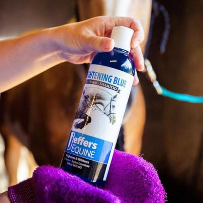 Jeffers Equine Brightening Blue Whitening Horse Shampoo, 32 oz – Grooming Shampoo with Coconut Extract, Aloe & Shea Butter for Coat, Mane & Tail, Removes Tough Stains, Safe for White & Light Coats