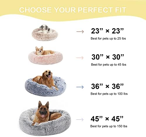 Bedfolks Calming Fluffy Donut Dog Bed for Medium Dogs,Light Blue, 30" Round