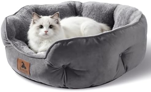 Asvin Small Dog Bed for Small Dogs, Cat Beds for Indoor Cats, Pet Bed for Puppy and Kitty, Extra Soft & Machine Washable with Anti-Slip & Water-Resistant Oxford Bottom, Grey, 20 inches