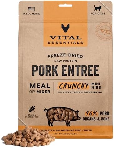 Vital Essentials Freeze Dried Cat Food, Pork Mini Nibs, 12 oz Bag