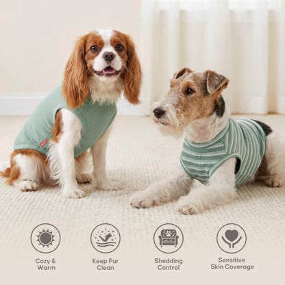 KYEESE 2Pack Waffle Dog Shirt for Small Dogs Striped Dog Sweater Tank Top