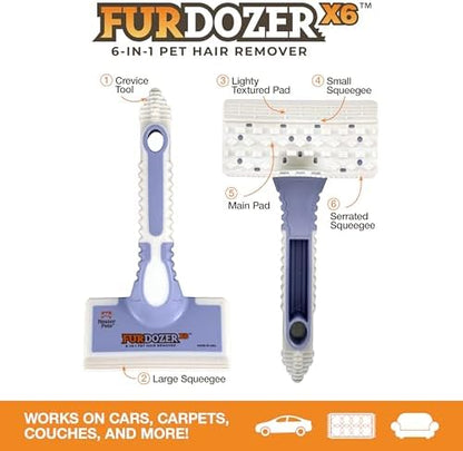 FurDozer Pet Hair Remover & Auto Detailing Tools - Cat & Dog Hair Remover for Carpets, Car Interiors, Couches, Bedding, & Pet Furniture (Purple, (2 Pack) - X6)