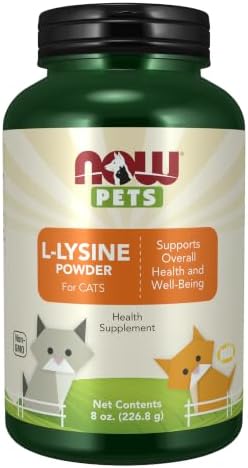 NOW Pet Health, L-Lysine Supplement, Powder, Formulated for Cats, NASC Certified, 8-Ounce