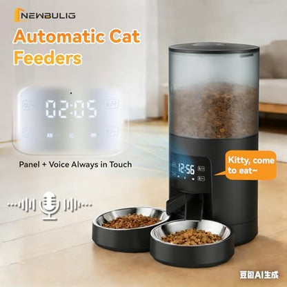 NEWBULIG Automatic Cat Feeder for 2 Pets 6L Dog Food Dispenser, Black