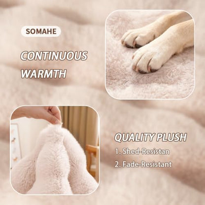 SOMAHE Cat Bed and Small Dog Bed Mat, Raised Pillow, 27 x 20 Inch, White