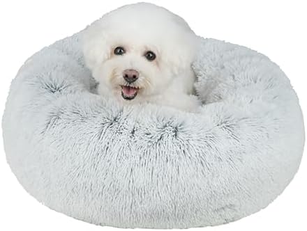 Best Pet Supplies Round Calming Dog Bed for Small, Medium & Large Dogs, Plush Donut Cuddler Pet Bed w/Raised Rim for Head, Neck Support, Anti-Slip Bottom Washable Bed - Light Warm Gray, 24 x 24 x 7