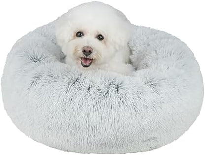 Best Pet Supplies Round Calming Dog Bed for Small, Medium & Large Dogs, Plush Donut Cuddler Pet Bed w/Raised Rim for Head, Neck Support, Anti-Slip Bottom Washable Bed - Light Warm Gray, 27 x 27 x 7.5