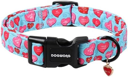 DOGWONG Valentine's Day Dog Collar-Cute Blue Heart Pattern Dog Collars, Adjustable Valentine Heart Pet Collars Puppy Collar with Quick Release Buckle for Girl&Boy Dogs,XS