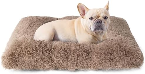 EHEYCIGA Fluffy Dog Crate Bed for Medium Dogs, Plush Crate Pad, Camel