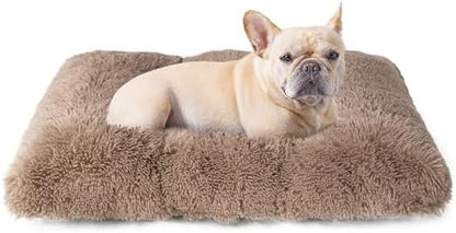 EHEYCIGA Fluffy Dog Crate Bed for Medium Dogs, Plush Crate Pad, Camel
