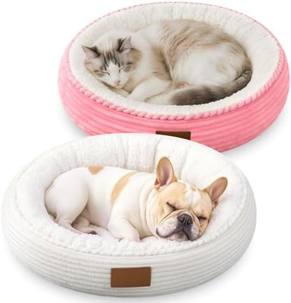 Pink, White 2 Pack Washable Cat Beds for Indoor