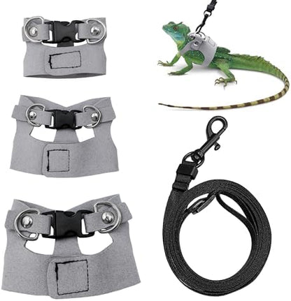 3PCS Bearded Dragon Harness and Leash Set | 3 Size Adjustable Reptile Leash