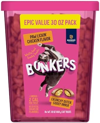Bonkers Bites Paw Lickin Grain-Free Chicken Crunchy Cat Treats, 30 oz tub