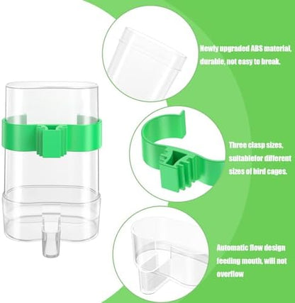 CLPOAWC Bird Water Dispenser, Bird Cage Feeder, Parakeet Cage Accessories, 2 Pcs Automatic Bird Water Feeder for Budgies Cockatiel Lovebird Canary Finch, clear