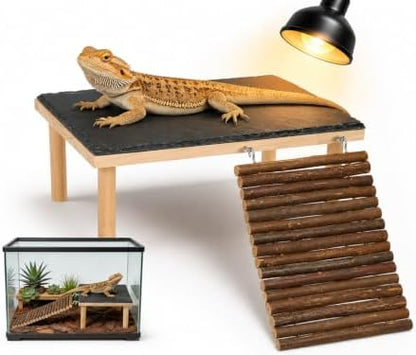 Bearded Dragon Basking Platform with Climbing Ramp,Leopard Gecko Basking Platform with Stone,Reptile Basking Rock Hide Cave Climing Accessories for Turtle,Snake,Lizard