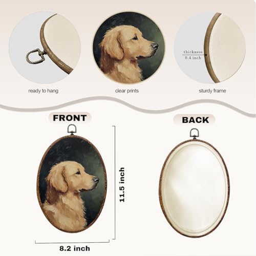 Vintage Dog Oval Framed Wall Art, Dog Lover Gifts Canvas Art Wall Decor，Cottage Hanging Decor Painting Artwork for Home Bedroom Gallery Bathroom Dorm Living Room Office Decorations 8.3x12inch