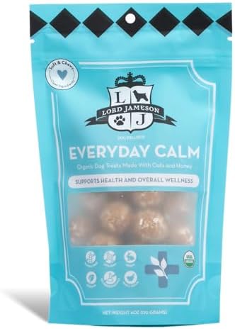 Lord Jameson Everyday Calm Soft & Chewy Organic Dog Treats - Organic Peanut Butter & Soothing Chamomile - No-Bake Recipe - Gluten-Free, Preservative-Free, USDA Certified Organic - Made In USA 6 oz