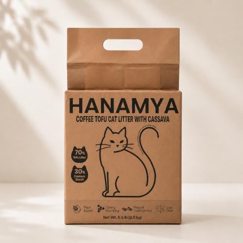 HANAMYA Tofu & Cassava Cat Litter with Recycled Coffee Grounds, Natural Odor Control, Low Dust & Strong Clumping