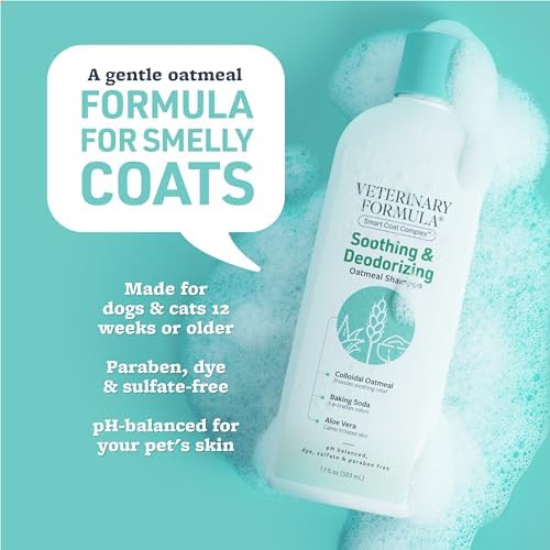 Veterinary Formula Smart Coat Complex Soothing and Deodorizing Oatmeal Shampoo for Dogs, 17 Fl oz – Baking Soda Eliminates Odors, Aloe Vera & Oatmeal Cleanse and Hydrate Skin – Long-Lasting Fragrance