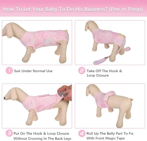 Kuoser Dog Surgery Recovery Suit, Anti Licking Surgical Suit for Dogs Male Neuter, Soft Dog Surgery Suit Female Spay Subsititute E-Collar Cone, Doggie Body Suits After Surgery Pink Tie Dye S