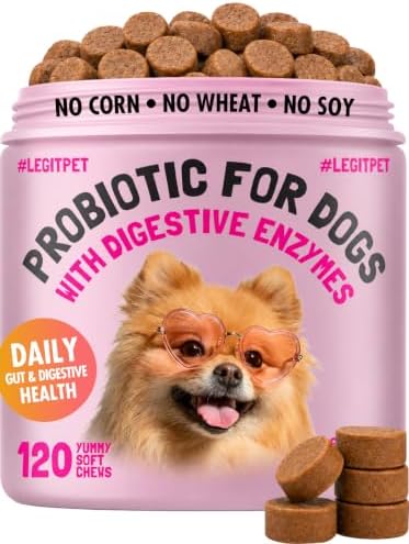 Probiotics for Dogs Natural Digestive Enzymes Prebiotics for Allergy Itch Relief Gut Flora Coprophagia Bowel Support Treatment Anti Diarrhea for Dogs Pet Health Immune System Support 120 Soft Chews
