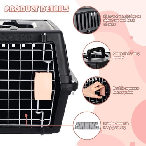 2 Set 18.9" Pet Carrier for Small Cats and Dogs, Hard Sided Plastic Cat Kennel for Pet with Front Door Security Lock Fully Breathable Travel Crate, up to 13 Lbs(Black,18.9 x 12.6 x 11.8 Inch)