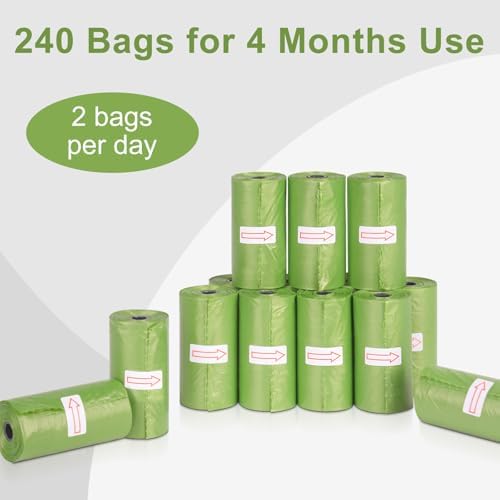 Toplive Dog Poop Bags, 16 Rolls (240 Bags) Green Pet Waste Bags Rolls, Thick & Leak-Proof Roll Replacements for Outdoor Dog Waste Cleanup