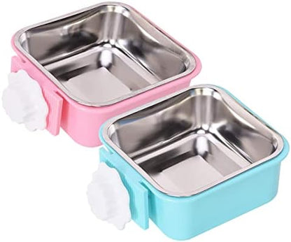 Dog Crate Bowl, Hanging Stainless Steel Removable Pet Crate Water & Food Bowls, Pet Cage Feeder Container Coop Cup for Cat Puppy Birds Rats Guinea Pigs Rabbit Hamster (2PCS)