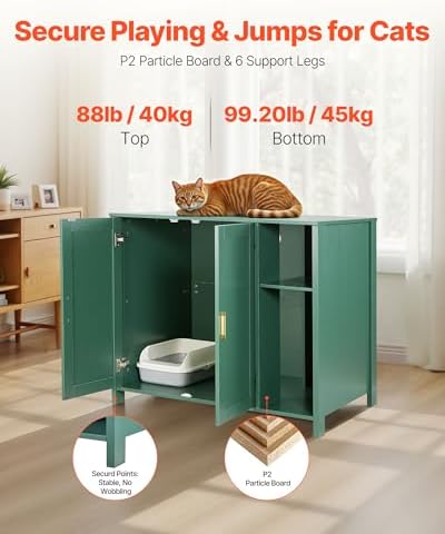 VEVOR Cat Enclosure, 41.3 in Self Cleaning Litter Box Cabinet, with Drawer & Detachable Divider, Automatic Litterbox Enclosure with Built-in Power Outlet, Fits Most Smart Litterboxes