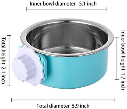 Stainless Steel Removable Pet Food Bowl, Anti-overturn Water Feeder Container, Suitable for Small Dog/Cat/Rabbit, 2 Set of Crate Bowls, Easy to Install and Clean