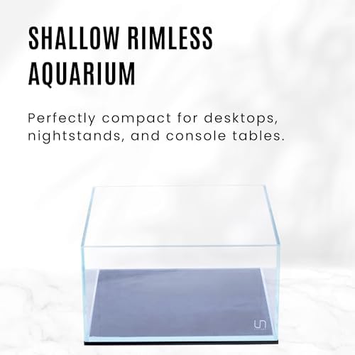 Ultum Nature Systems Ultra Clear Rimless Aquarium - Low Iron Glass Fish Tank with 45° Mitered Edges, 5mm-12mm Thick, Leveling Mat Included (25S, Shallow, 2 Gallon)