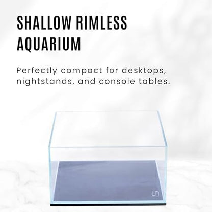 Ultum Nature Systems Ultra Clear Rimless Aquarium - Low Iron Glass Fish Tank with 45° Mitered Edges, 5mm-12mm Thick, Leveling Mat Included (25S, Shallow, 2 Gallon)